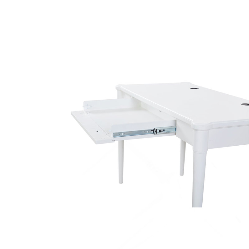 Bureau d'écriture avec placage en bois naturel et pieds fuselés, Blanc