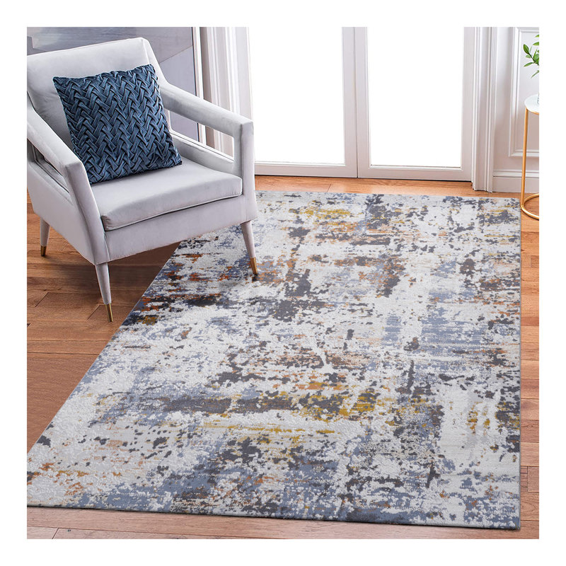 Collection Ivory/Blue /Abstract Non-Shedding Living Room Bedroom Dining Home Office Stylish and Stain Resistant Area Rug