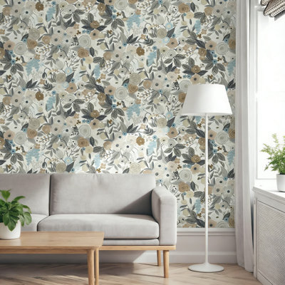 Rouleau de papier peint adhésif floral - Papier peint autocollant aquarelle rétro pour meubles, armoires, murs et comptoirs - amovible et imperméable