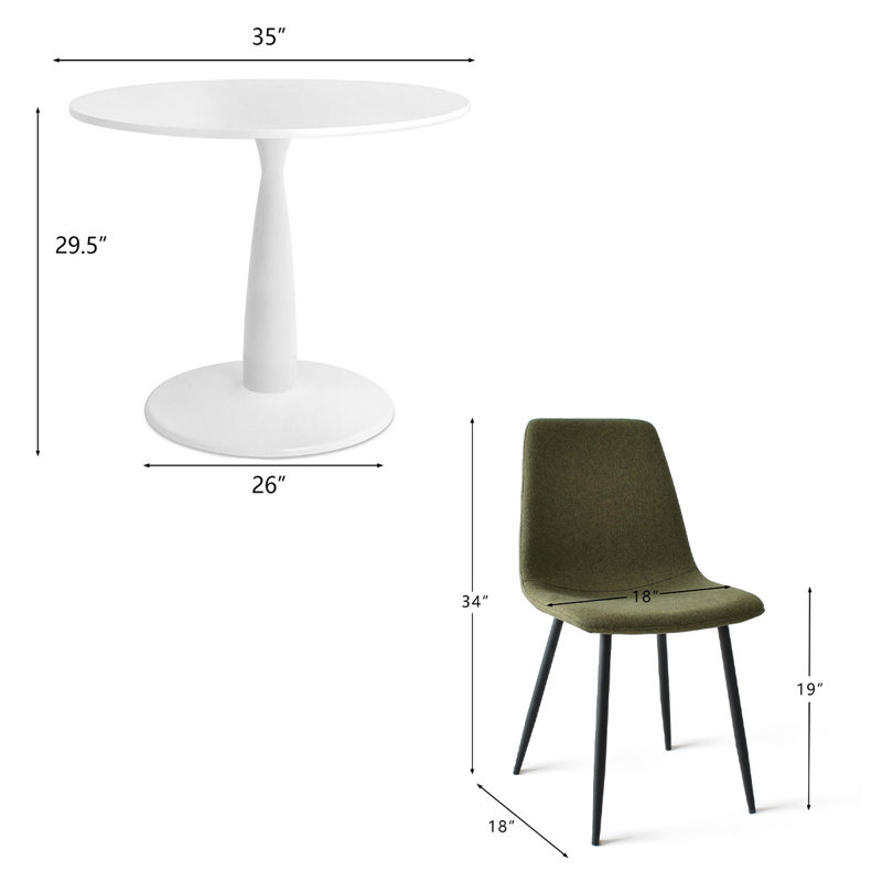 Fahie 4 - Person Dining Table Sets With 35'' Round Table & 4 Upholstered Fabric Chairs, Green