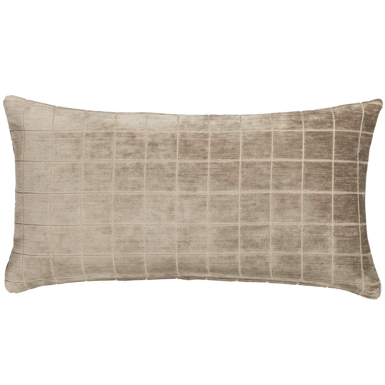 Otterville Velvet Grid Lumbar Pillow, Mushroom Geometric, Feather, 14"H x 26"W