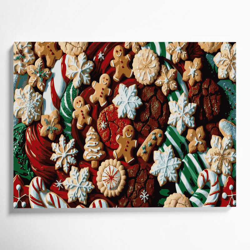 Desserts, biscuits de Noël, toile beige, H 20 po x l 30 po