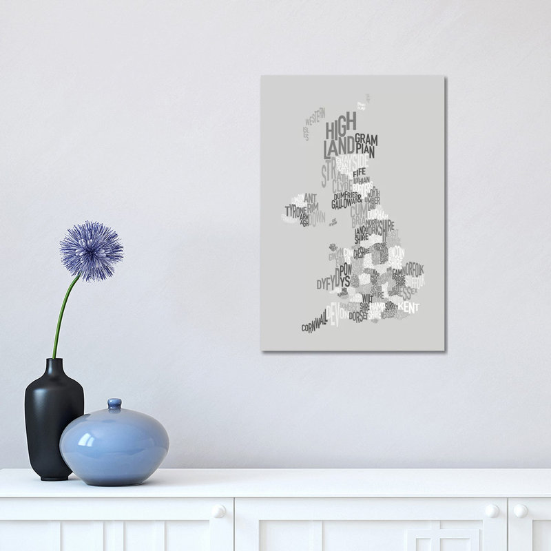 Great Britain County Text Map by Michael Tompsett - 1 Piece Wrapped Canvas Wall Art, 30.48 cm H x 45.72 cm W