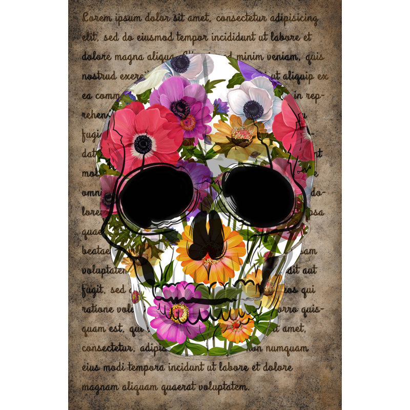 Oshibana Style On Book Skull - No Frame Print, 39.4cm H x 29.5cm W, Gallery Metal