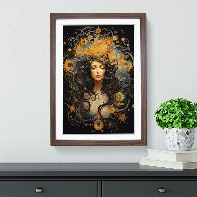 XYZ-FRM-V1223-1671 Virgo Zodiac Modern - Single Picture Frame Print on Wood, 64cm H x 46cm W x 2cm D, Walnut