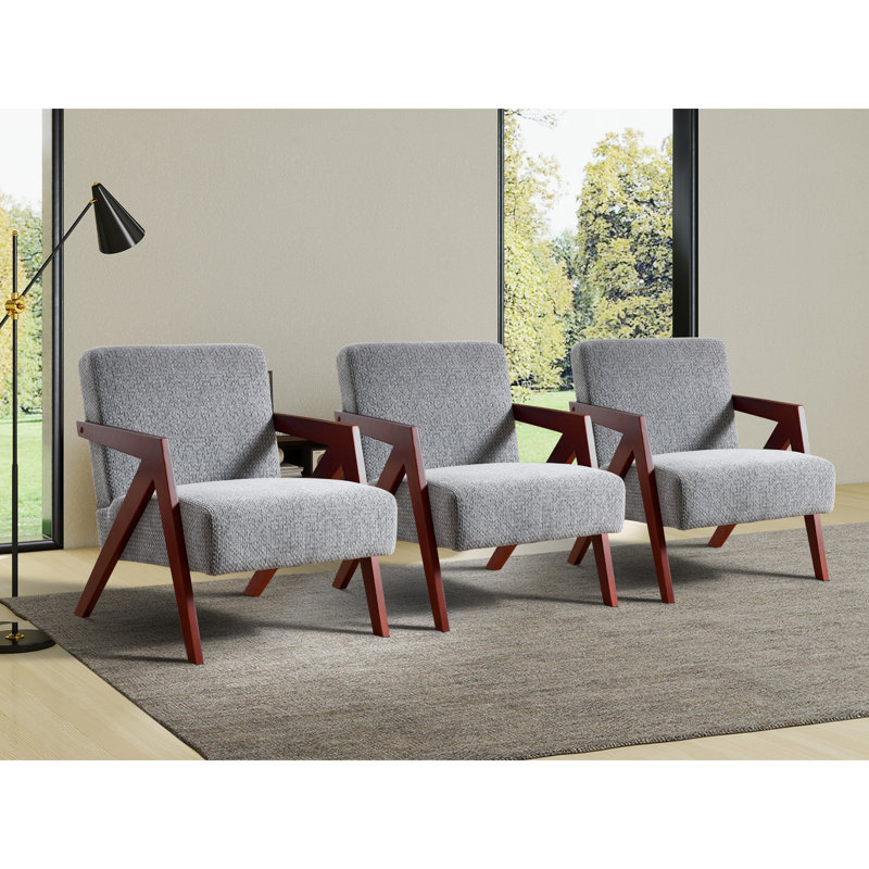 23.8'' Wide Modern Upholstered Soft Arm Accent chair With Solid Wood Legs (Set of 3), Blue Gray
