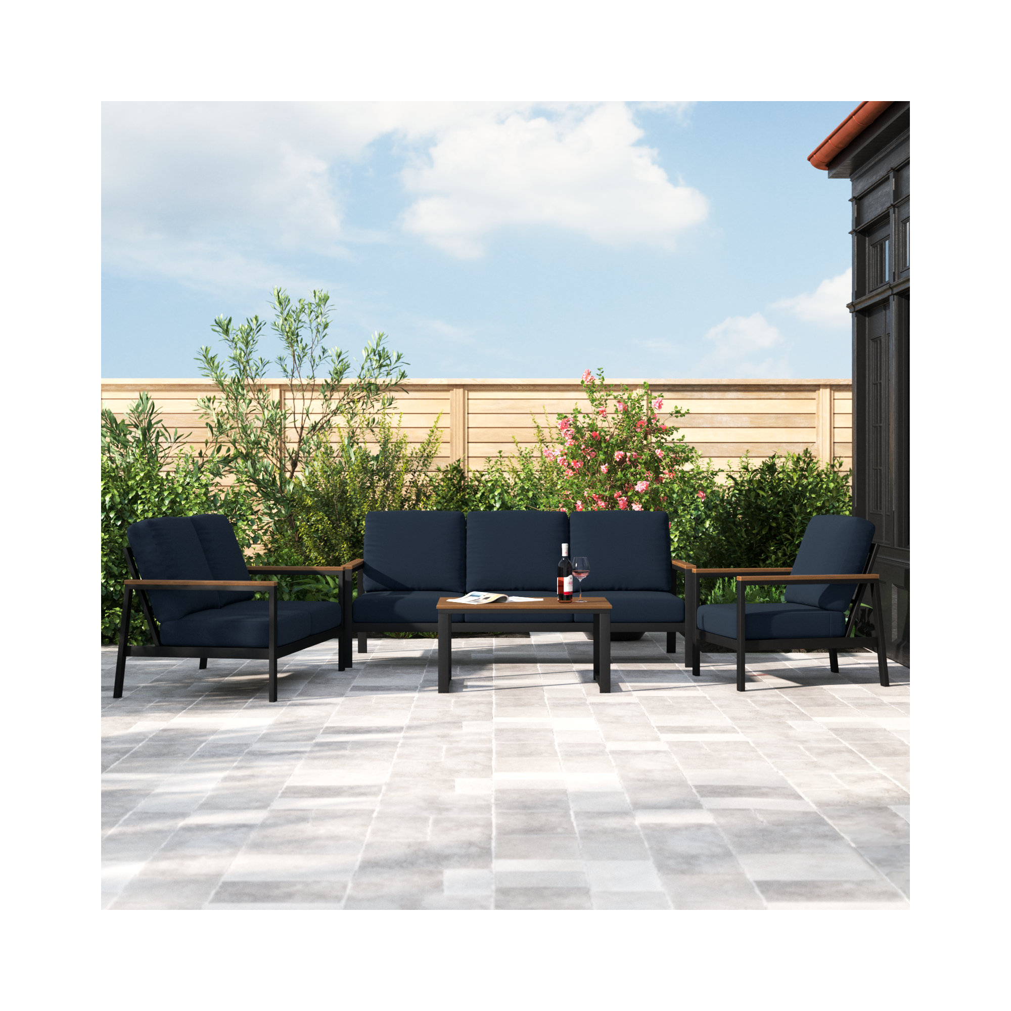 Townsend 6 - Person Patio Conversation Set with Cushions, Canvas Navy Sunbrella® Canvas