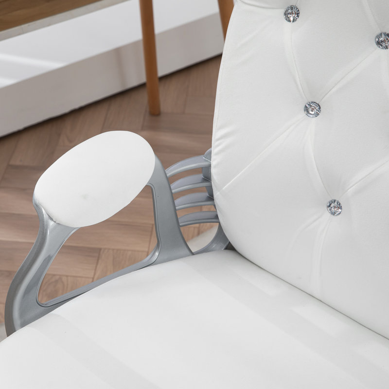 Kimar Chair with Padded Armrests, White, Polyester Blend
