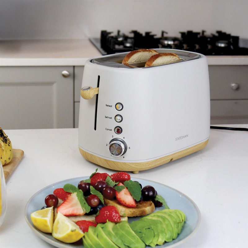 Statesman 2 Slice Scandi Toaster Grey/Blue, Cream
