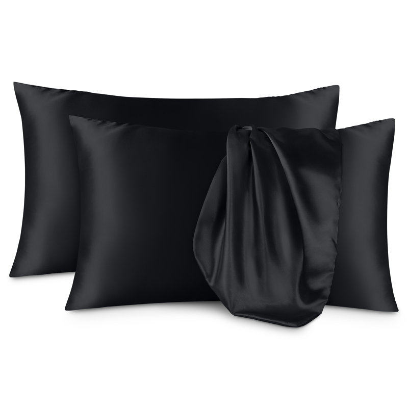 Soft Poly Satin Pillowcase Set, Black, Standard Pillowcases