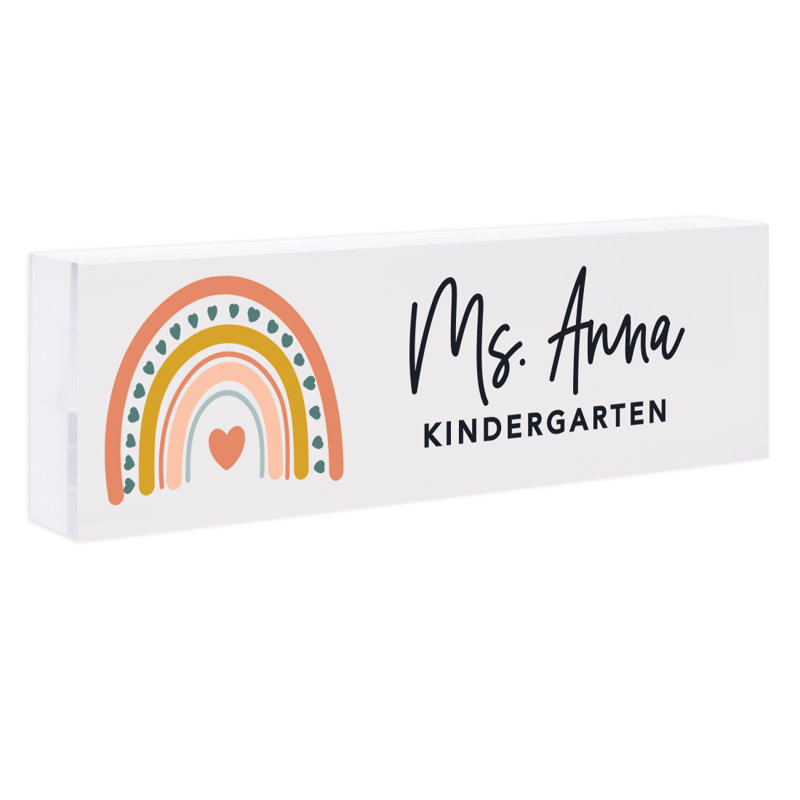 8 X 2.5 Acrylic Teacher Desk Name Plate - Custom Boho Rainbow Classroom Decor