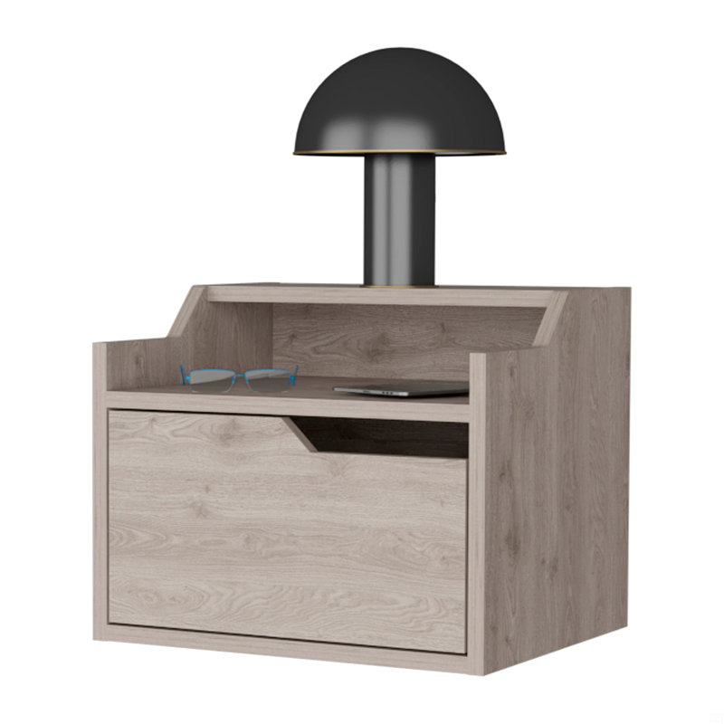 Dual-Shelf Display Nightstand, Light Gray