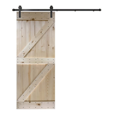 Porte de grange coulissante en bois de pin avec trousse de quincaillerie d'installation