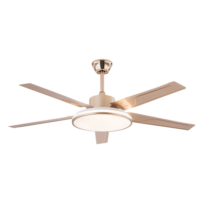 Ventilateur de plafond encastré à 5 pales de 52 po avec lumière DEL et télécommande Annagail, Or