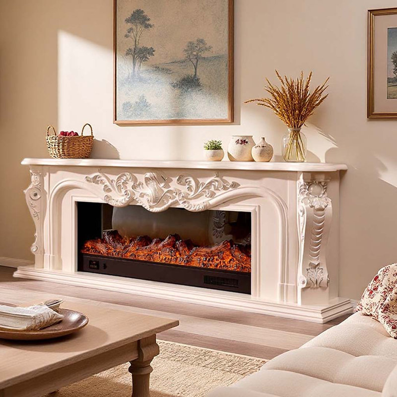 Hand-carved decorative heating fireplace, White