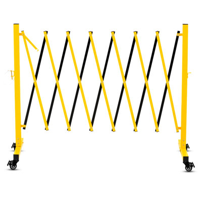 Expandable Metal Barricade With Casters, Mobile Folding Safety Barrier Gate - Adjustable Traffic Fence For Construction, Pool, Crowd Control & Site Security (yellow/black)