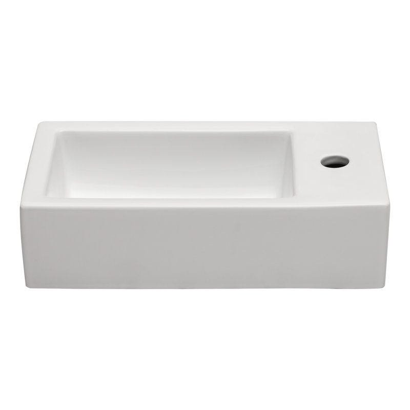 18" x 10" White Ceramic Wall-Mounted Bathroom Sink, Compact Rectangular Floating Vanity Basin for Small Bathrooms & Powder Rooms