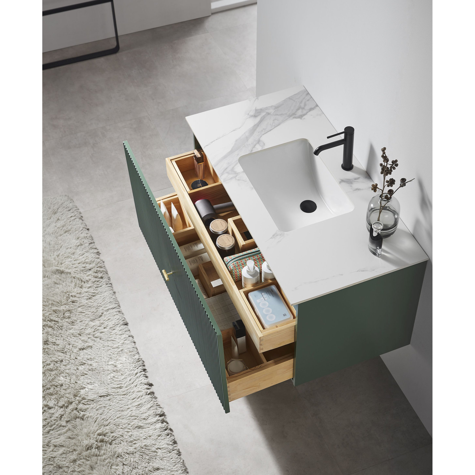 Jamell 42 Wall Mount Modern Bathroom Vanity, Forest Green, White