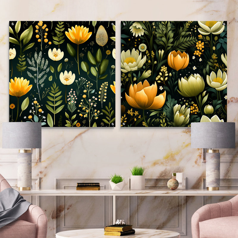 Nala - Abstract Botanicals Acrylic Wall Art Glass Set Of 2, H 16 po x l 33 po
