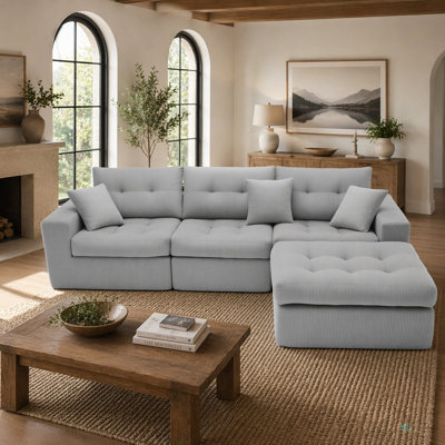 Canapé-lit en coin avec méridienne à compression Corduroy, canapé modulaire en forme de L avec éponge à haute densité, canapé convertible sans assemblage requis pour le salon, appartement, chambre d'amis
