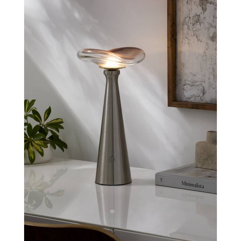 Iron Table Lamp with Glass Shade, Brown, Silver