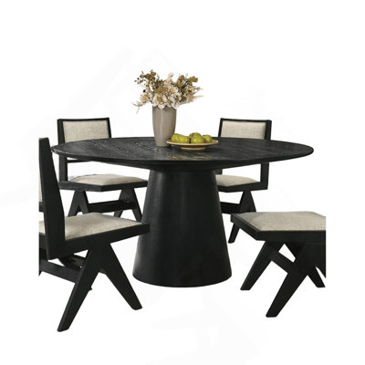 Dining Room Table Black Round Dining Table Cone-Shaped Pedestal Base 1Pc Dining Room Furniture