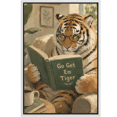 Funny Tiger Reading Motivation Book Framed Canvas Master Bedroom Wall Art Work Print