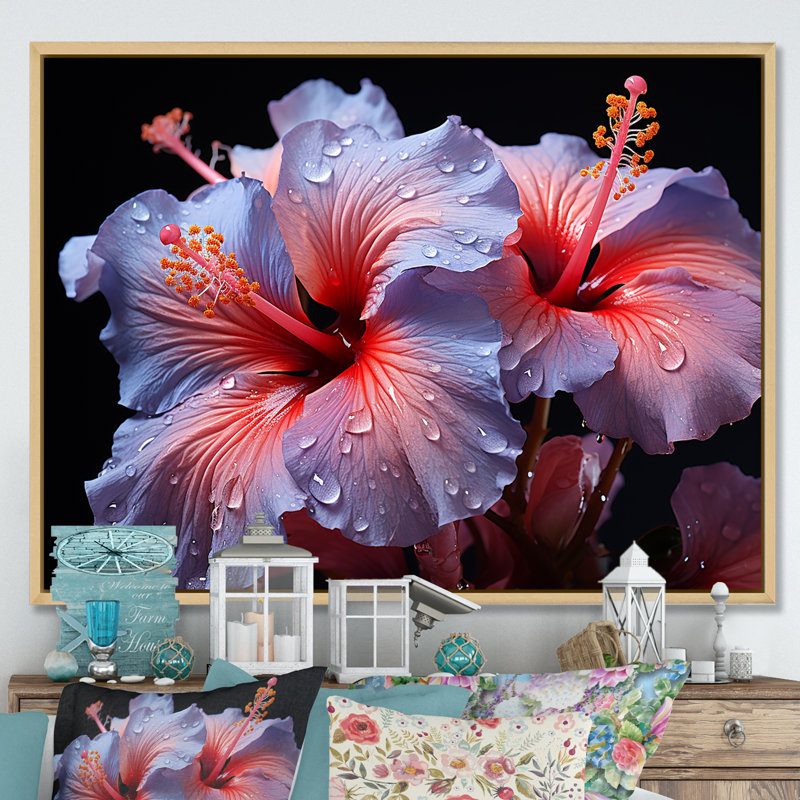 Hibiscus mauve moderne, impression sur toile, Cadre photo noir, H 12 po x l 20 po