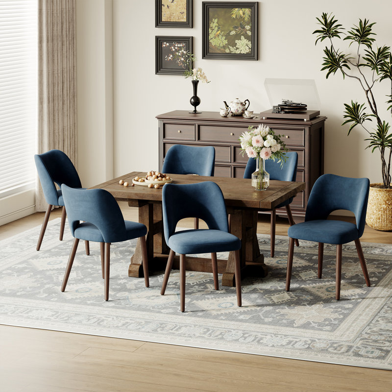 Chaise d'appoint rembourrée en velours avec pieds en bois Modern, Bleu
