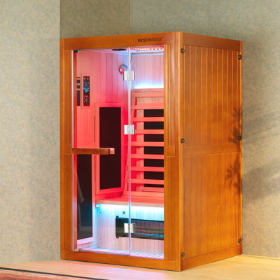 Sauna infrarouge FAR pour 2 personnes en cèdre japonais avec luminothérapie rouge, haut-parleur Bluetooth, panneau de commande intelligent et éclairage de chromothérapie