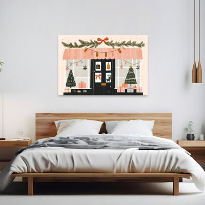 Festive Christmas Storefront Abstract Contemporary Christmas Tree Winter Architecture Wall Art Print by Mathieu - Wrapped Canvas Print