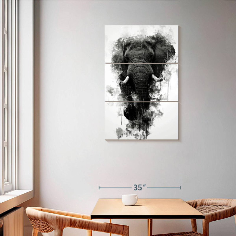 Brampt Mighty Elephant Black And White, 57" H x 36" W