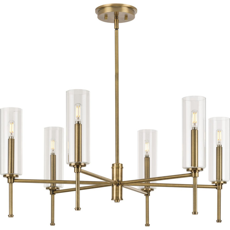 Nouveau lustre traditionnel à six lumières Towles, Laiton rétro