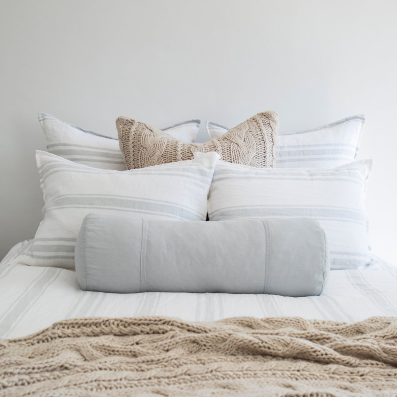 Jackson Striped Linen Duvet Cover, Queen Duvet Cover, Flax/Midnight
