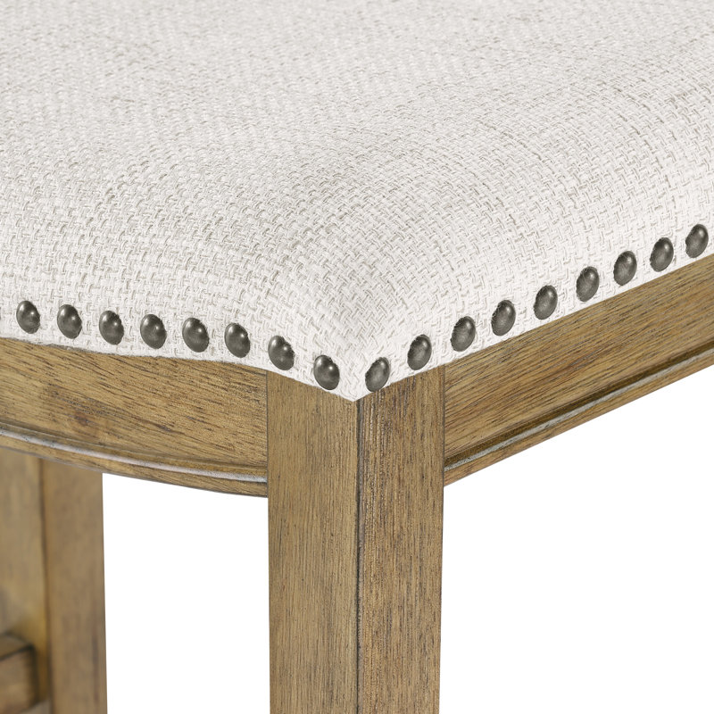 Tabouret de bar et de comptoir Clewiston, Lin blanc, Chêne moyen, Tabouret de comptoir (assise de 24,75 po de hauteu