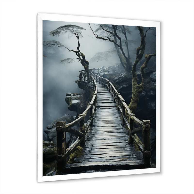 «Belony Grey Bridge Tranquil Passage Slate», reproduction sur toile, H 40 po x l 30 po x P 1,5 po, Cadre photo blanc