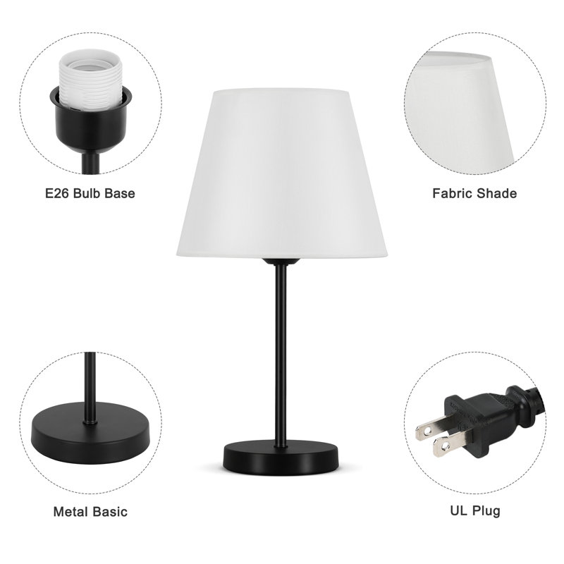 15.4 Inch Tall Table Lamps with Metal Base&Fabric Lamp Shade