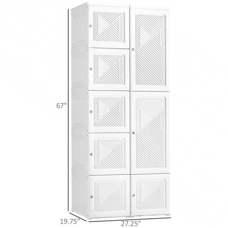 Armoire portative pour garde-robe, armoire de chambre pliante, organisateur de rangement pour vêtements avec 8 compartiments cubes, tringle à vêtements, portes magnétiques