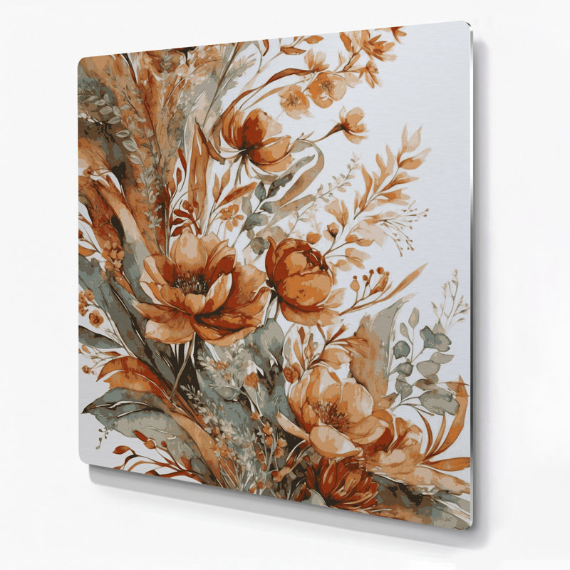 Aquarelle florale 43, art mural gris en métal