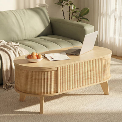 Lift Top Coffee Table with Storage, Modern Oval Wood Coffee Table, Natural Coffee Table for Living Room,38.6"W x 18.9"D x 18.5"H