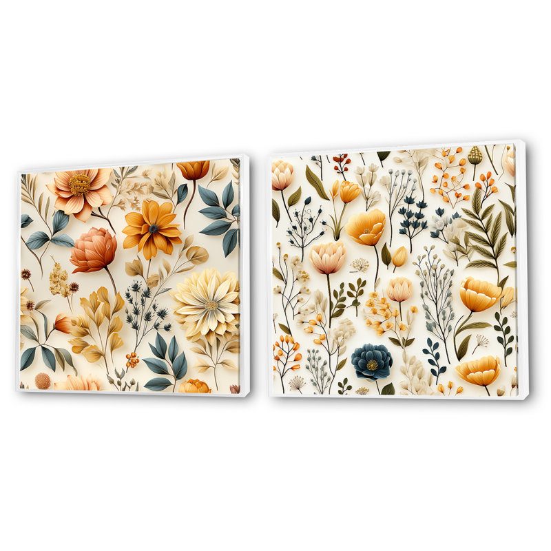 Corentin - Ensemble de 2 collages carrés botaniques abstraits, Cadre flottant blanc, H 30 po x l 61 po