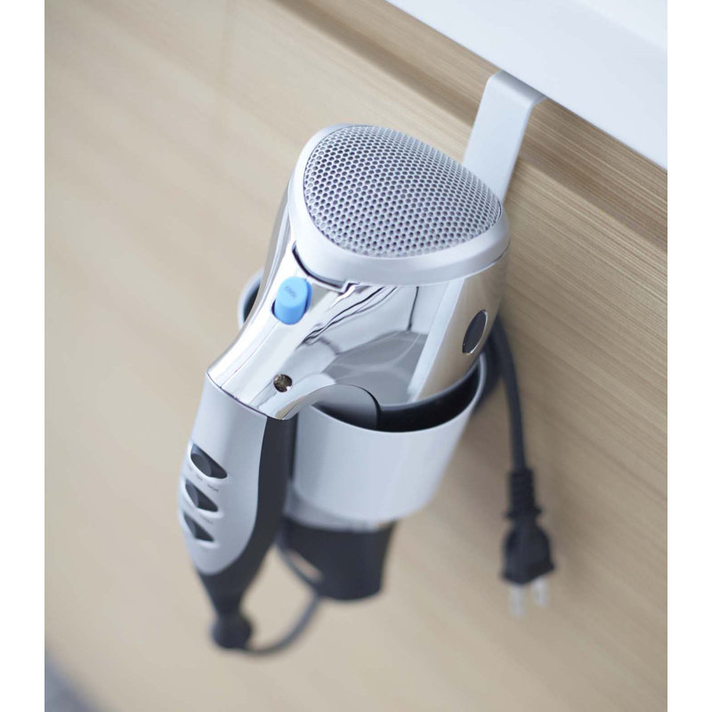 White Steel Over-the-Door Hair Dryer Holder