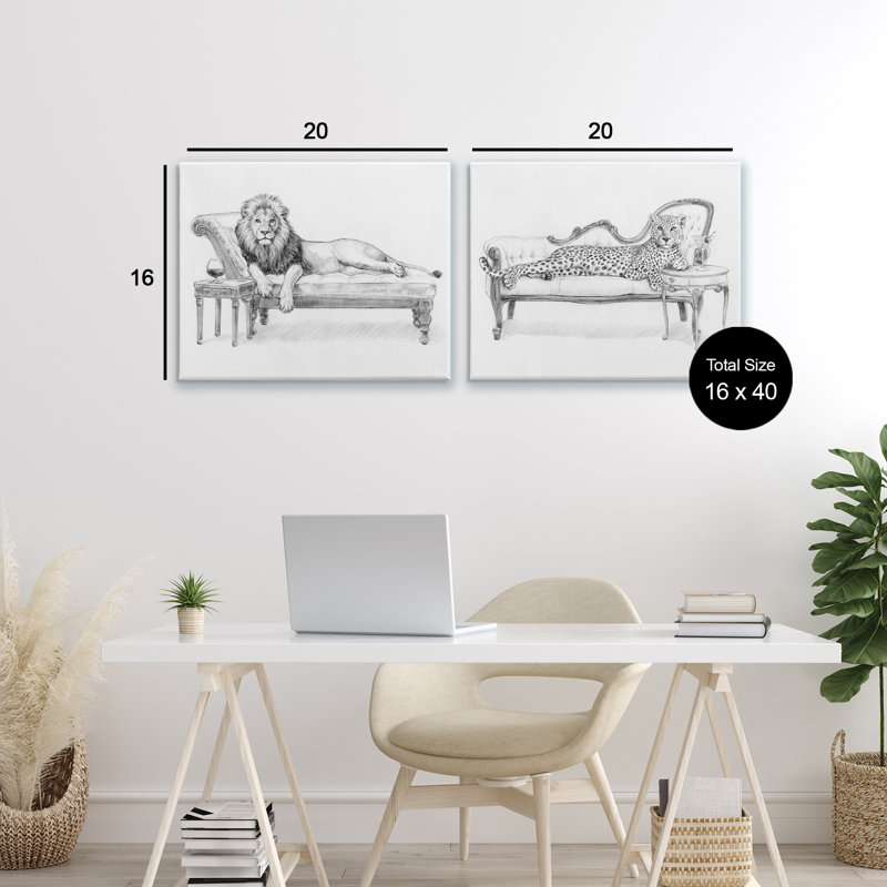 Ensemble de toiles 2 pièces Lounging Jungle Beasts, design par Victoria Barnes, H 16 po x l 20 po