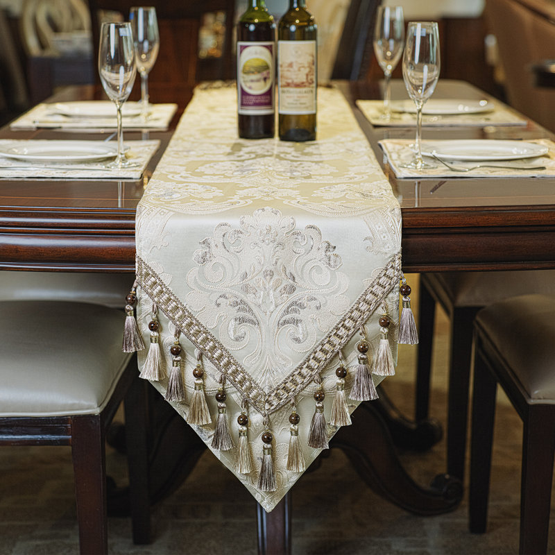 Jagopian Rectangle Damask High Pick Density Fabric Table Runner, 90" L x 13" W