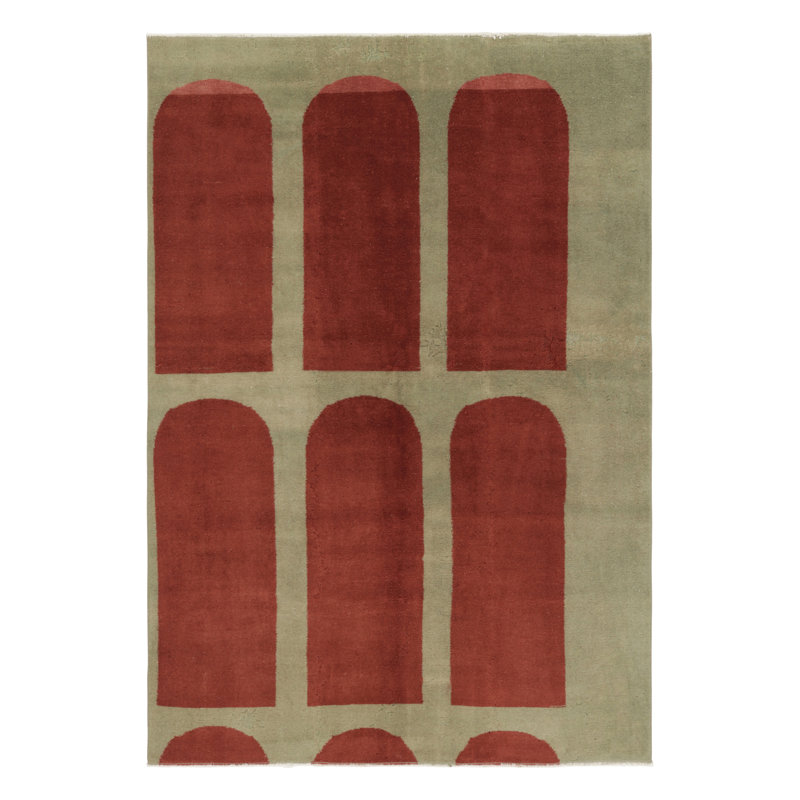 Vintage Turkish Rug, Beige With Warm Red Architectural Patterns - Rug & Kilim