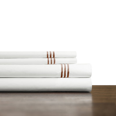 Pointehaven 300 Thread Count 100% Long Staple Cotton Percale Embroidered Sheet Set
