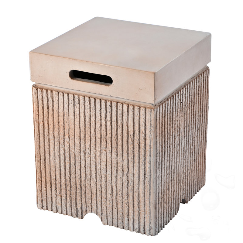 Outdoor Tank Cover Table With Vertical Slats, Reddish Brown
