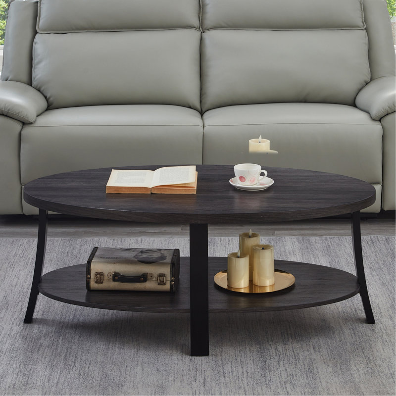Contemporary Charcoal Wood Shelf Coffee Table With Stylish Design Oval And Stability, 19.19" H x 25.29" L x 46.92" W