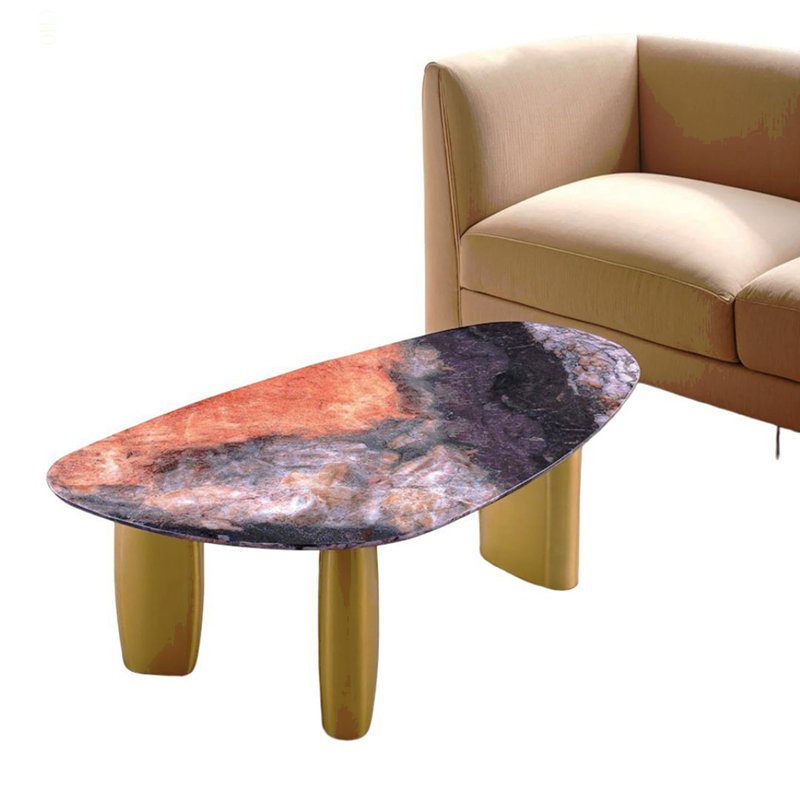 Table basse 1pc de style contemporain avec pieds en pierre Sinte, Noir