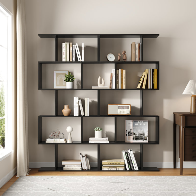 Bibliothèque géométrique à 5 niveaux, ensemble de 2 tablettes en forme de S, 62,6 po de hauteur, diviseur de pièce, présentoir décoratif